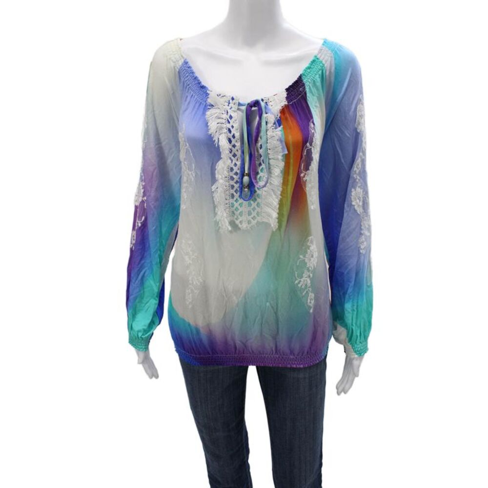 Vanita Rosa Womens Multicolor Jersey Scoop Neck Long Sleeve Blouse Size One